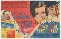 7p1262 LOVE ON THE RUN herald 1936 Clark Gable takes long time to finally kiss Joan Crawford, rare!