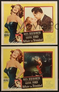 7p1022 AFFAIR IN TRINIDAD 8 LCs 1952 great images of sexy Rita Hayworth & Glenn Ford, complete set!