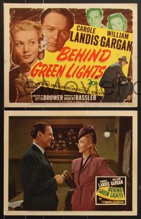 7p1027 BEHIND GREEN LIGHTS 8 LCs 1946 Charles Russell between pretty Carole Landis & William Gargan!