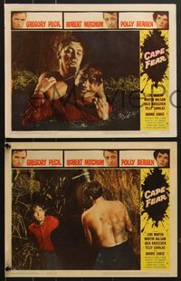 7p1040 CAPE FEAR 8 LCs 1962 Gregory Peck, Robert Mitchum, Polly Bergen, classic film noir!