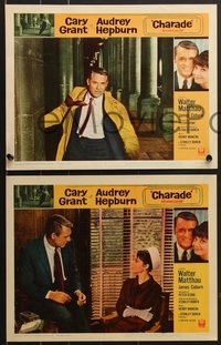 7p1042 CHARADE 8 LCs 1963 great images of Cary Grant & sexy Audrey Hepburn, expect the unexpected!