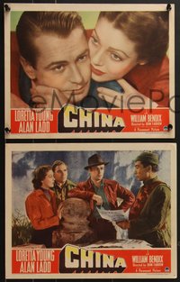 7p1043 CHINA 8 LCs 1943 Alan Ladd, William Bendix & Loretta Young with war refugees!