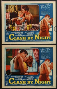 7p1044 CLASH BY NIGHT 8 LCs 1952 Barbara Stanwyck, Douglas, Ryan, Fritz Lang, Marilyn Monroe in one!