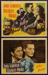 7p1061 FALLEN SPARROW 8 LCs 1943 John Garfield, sexy Maureen O'Hara, Morison & O'Driscoll!