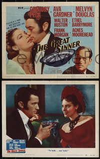 7p1077 GREAT SINNER 8 LCs 1949 gambler Gregory Peck threw his life away to win lots of money!