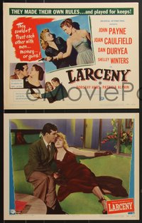 7p1105 LARCENY 8 LCs 1948 great film noir images of John Payne, Dan Duryea, Patricia Alphin!