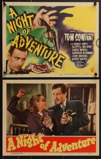 7p1131 NIGHT OF ADVENTURE 8 LCs 1944 Tom Conway, Audrey Long, Edward Brophy!