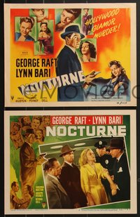 7p1132 NOCTURNE 8 LCs 1946 George Raft & Lynn Bari, cool film noir art, Hollywood glamour murder!