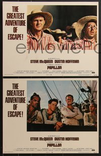 7p1136 PAPILLON 8 LCs 1973 Steve McQueen & Dustin Hoffman escape Devil's Island!