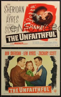 7p1172 UNFAITHFUL 8 LCs 1947 sexy Ann Sheridan, Lew Ayres, Zachary Scott, love triangle film noir!