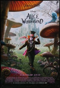 7r0351 ALICE IN WONDERLAND advance DS 1sh 2010 Johnny Depp as the Mad Hatter surrounded by mushrooms