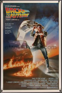 7r0372 BACK TO THE FUTURE studio style 1sh 1985 art of Michael J. Fox & Delorean by Drew Struzan!