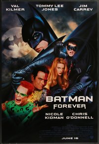 7r0375 BATMAN FOREVER advance DS 1sh 1995 Kilmer, Kidman, O'Donnell, Jones, Carrey, top cast!