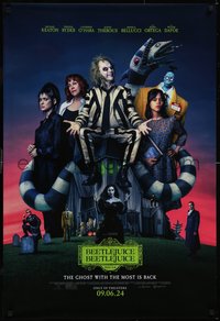 7r0377 BEETLEJUICE BEETLEJUICE teaser DS 1sh 2024 Michael Keaton, Burton, cast image, rare!