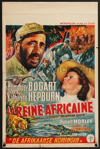 7r0815 AFRICAN QUEEN Belgian 1952 different art of Humphrey Bogart & Hepburn by Jos De Cock!