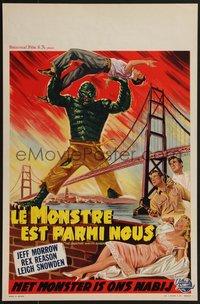 7r0818 CREATURE WALKS AMONG US Belgian 1956 great art of monster by Golden Gate Bridge!