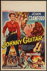 7r0822 JOHNNY GUITAR Belgian 1954 artwork of Joan Crawford reaching for gun, Nicholas Ray classic!