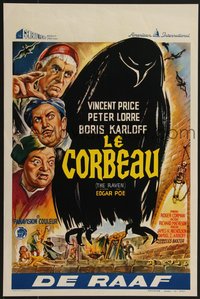 7r0826 RAVEN Belgian 1968 Jiel art of Boris Karloff, Vincent Price, Peter Lorre & giant bird!