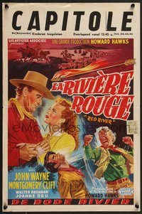 7r0827 RED RIVER Belgian R1950s different art of John Wayne, Montgomery Clift & Dru, Hawks!