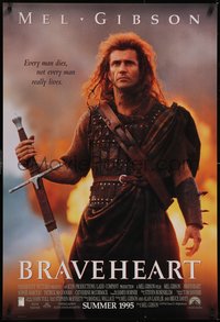 7r0393 BRAVEHEART int'l advance DS 1sh 1995 Mel Gibson as William Wallace in the Scottish Rebellion!