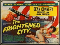 7r0060 FRIGHTENED CITY British quad 1961 different art of gun pointed at sexy Yvonne Romain, rare!