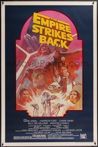 7r0429 EMPIRE STRIKES BACK studio style 1sh R1982 George Lucas sci-fi classic, cool artwork by Tom Jung!