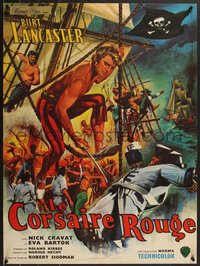 7r0105 CRIMSON PIRATE French 23x31 R1960s Mascii art of barechested swashbuckler Burt Lancaster!