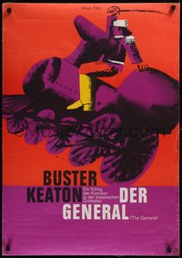 7r0110 GENERAL German R1961 cool Hans Hillmann art of Buster Keaton riding train!