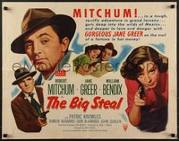 7r0843 BIG STEAL style A 1/2sh 1949 art of Robert Mitchum, Jane Greer & William Bendix, Don Siegel