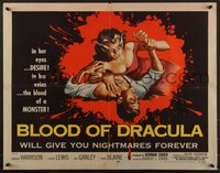 7r0845 BLOOD OF DRACULA 1/2sh 1957 cool horror art of female vampire Sandra Harrison attacking!