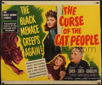 7r0849 CURSE OF THE CAT PEOPLE style A 1/2sh 1944 c/u of sexy Simone Simon + art of the black menace!