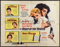 7r0876 NIGHT OF THE HUNTER style B 1/2sh 1956 Robert Mitchum & Winters, Laughton's classic noir!