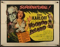 7r0892 VOODOO ISLAND 1/2sh 1957 Boris Karloff, art of woman-eating cobra plant attacking girl!