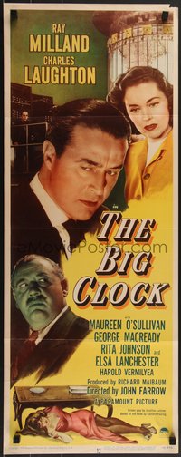 7r0667 BIG CLOCK insert 1948 Ray Milland, Charles Laughton, Maureen O'Sullivan, film noir!