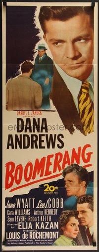 7r0672 BOOMERANG insert 1947 Dana Andrews in an Elia Kazan directed film noir, ultra rare!