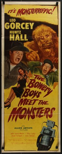 7r0673 BOWERY BOYS MEET THE MONSTERS insert 1954 Huntz Hall & Leo Gorcey w/ wacky ape, ultra rare!