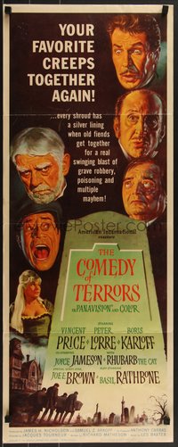 7r0679 COMEDY OF TERRORS insert 1964 Karloff, Peter Lorre, Vincent Price, Joe E. Brown, Tourneur!