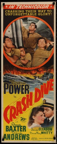 7r0681 CRASH DIVE insert 1943 Tyrone Power with Anne Baxter & with men in World War II submarine!