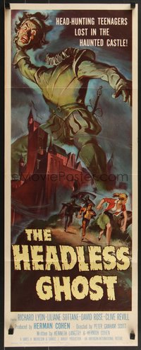 7r0694 HEADLESS GHOST insert 1959 head-hunting teens lost in the haunted castle, Reynold Brown art!