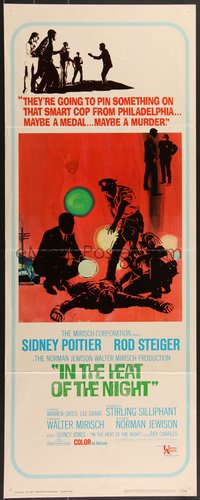 7r0699 IN THE HEAT OF THE NIGHT insert 1967 Sidney Poitier, Rod Steiger, Warren Oates, crime art!