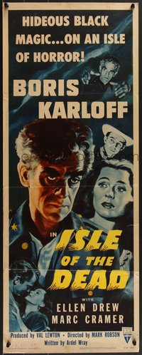 7r0701 ISLE OF THE DEAD insert R1953 Boris Karloff, hideous black magic on an isle of horror!