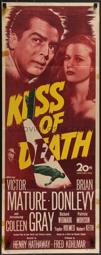 7r0702 KISS OF DEATH insert 1947 Victor Mature, Brian Donlevy, Coleen Gray, film noir classic!