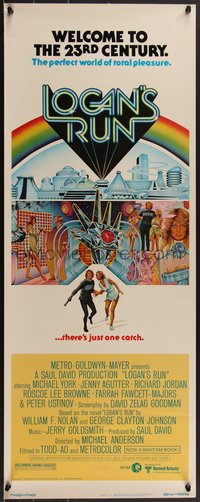 7r0705 LOGAN'S RUN insert 1976 art of Michael York & Jenny Agutter running away by Charles Moll!