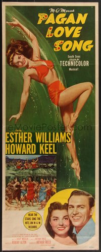 7r0715 PAGAN LOVE SONG insert 1950 art of sexy Esther Williams in sarong w/ Howard Keel in Tahiti!