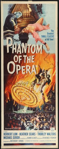 7r0718 PHANTOM OF THE OPERA insert 1962 Hammer horror, Herbert Lom, cool art by Reynold Brown!