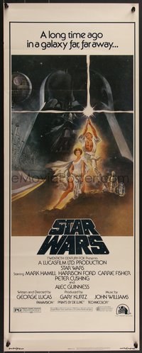 7r0728 STAR WARS insert 1977 George Lucas classic, iconic Tom Jung art of Vader over Luke & Leia!