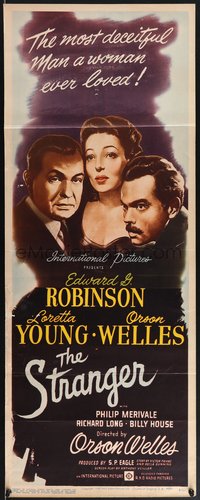 7r0729 STRANGER insert 1946 cool close up art of Orson Welles, Edward G. Robinson & Loretta Young!