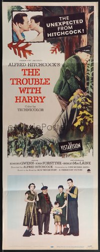 7r0736 TROUBLE WITH HARRY insert 1955 Alfred Hitchcock, Edmund Gwenn, Forsythe & Shirley MacLaine!