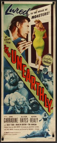 7r0739 UNEARTHLY insert 1957 John Carradine & sexy Sally Todd lured to the house of monsters!