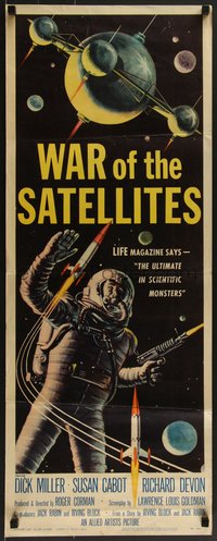 7r0741 WAR OF THE SATELLITES insert 1958 the ultimate in scientific monsters, cool astronaut art!